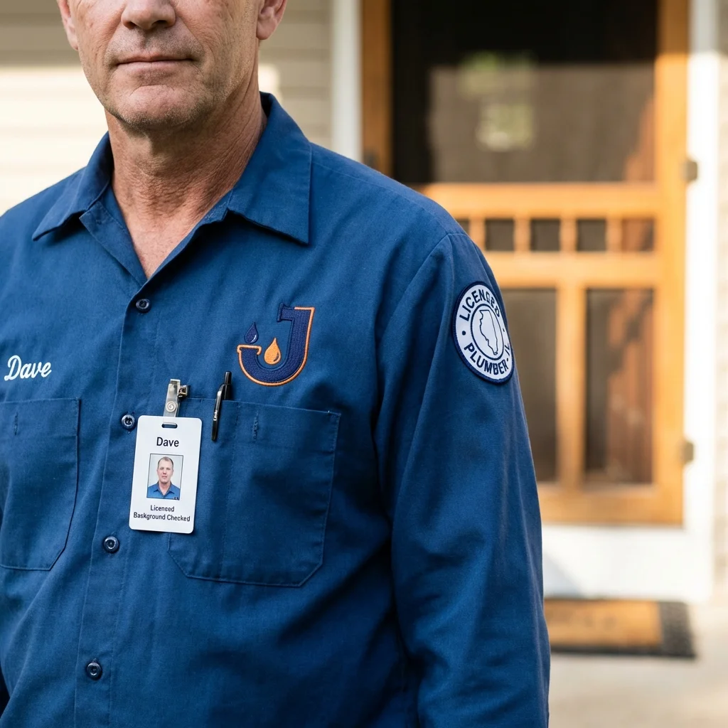 Licensed plumber showing ID badge in Hildale, UT