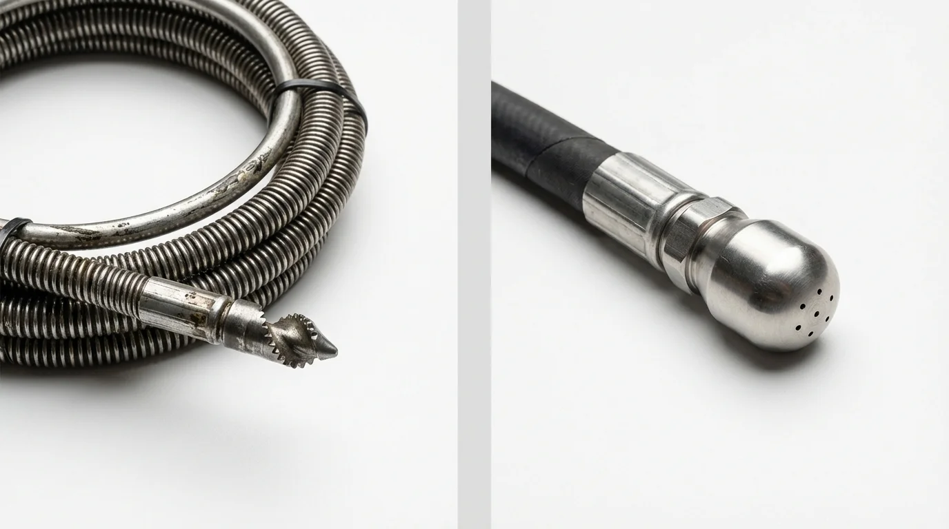 Drain snake cable and hydro jetting nozzle used for drain cleaning in Hildale, UT